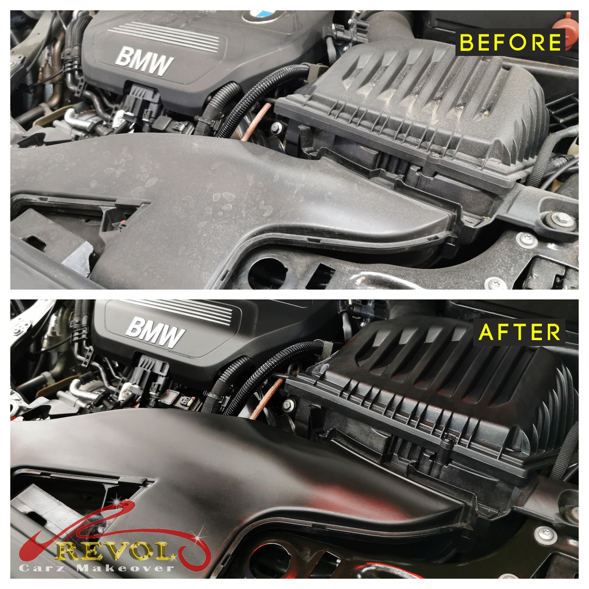 Engine bay cleaning and detailing result